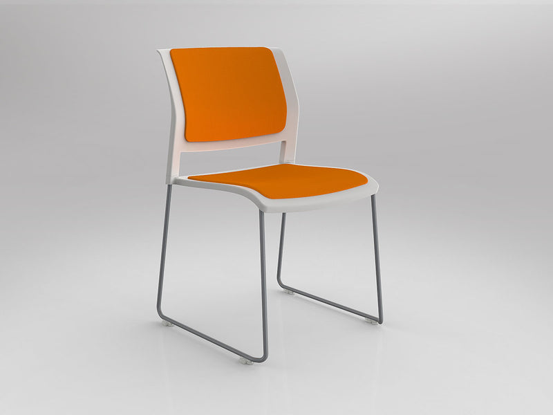 Game Sled leg Chair (Fully Upholstered) White Bright Orange Silver Powdercoat