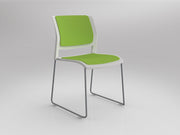 Game Sled leg Chair (Fully Upholstered) White Lime Green Silver Powdercoat