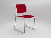 Game Sled leg Chair (Fully Upholstered) White Tomato Red Silver Powdercoat