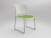 Game Sled leg Chair (Upholstered Seat) White Lime Green Silver Powdercoat
