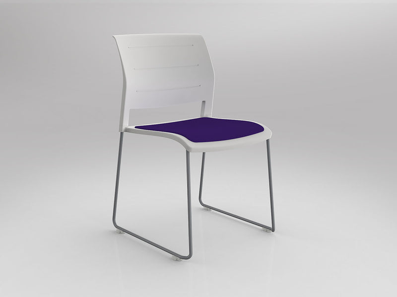 Game Sled leg Chair (Upholstered Seat) White Plum Silver Powdercoat