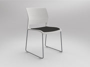 Game Sled leg Chair (Upholstered Seat) White Gray Silver Powdercoat