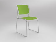 Game Sled leg Chair (Fully Upholstered) White Lime Green White Powdercoat