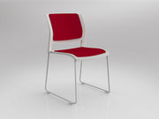 Game Sled leg Chair (Fully Upholstered) White Tomato Red White Powdercoat