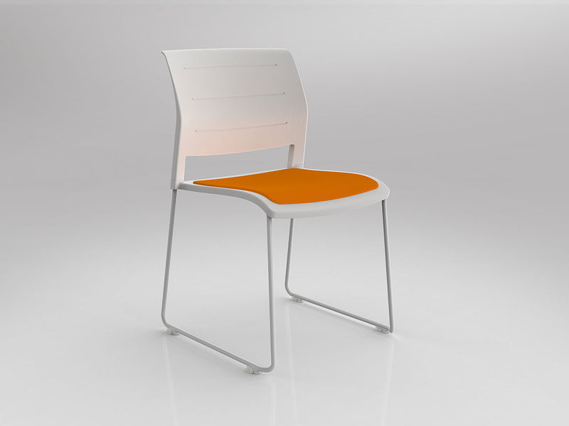 Game Sled leg Chair (Upholstered Seat) White Bright Orange White Powdercoat