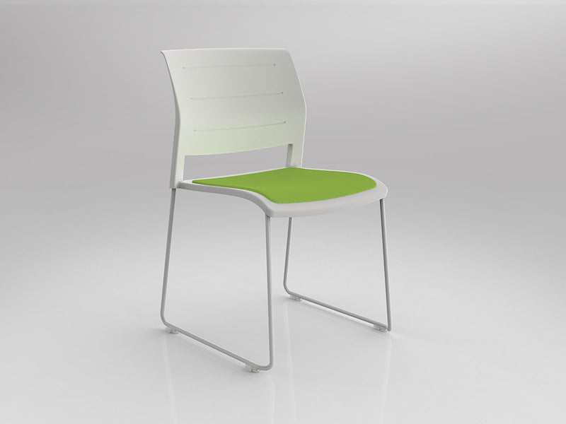 Game Sled leg Chair (Upholstered Seat) White Lime Green White Powdercoat