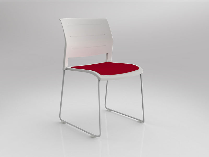 Game Sled leg Chair (Upholstered Seat) White Tomato Red White Powdercoat