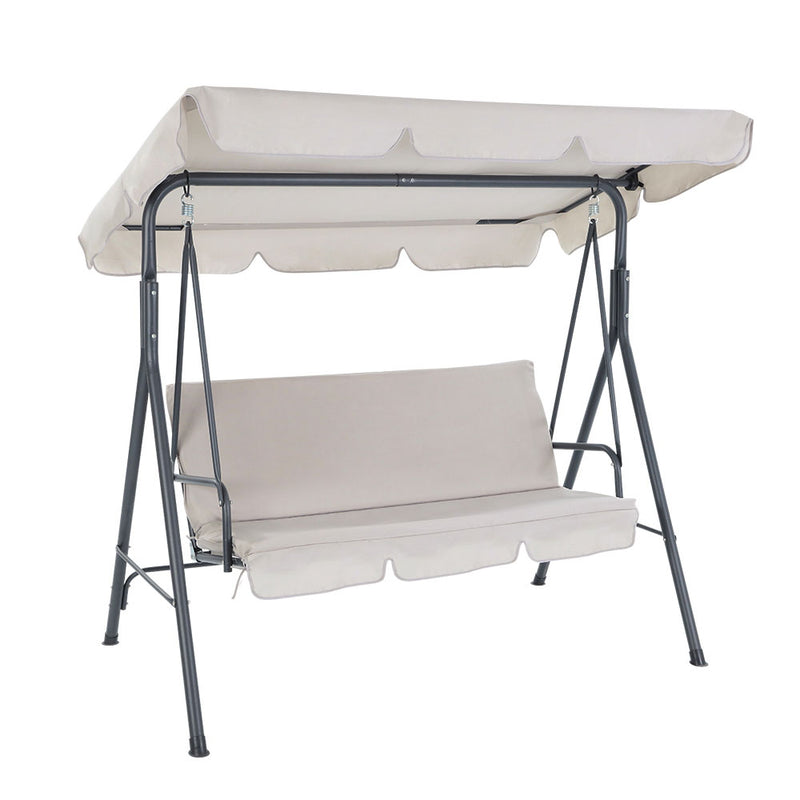 Gardeon Outdoor Swing Chair Hammock 3 Seater Garden Canopy Bench Seat Backyard Beige