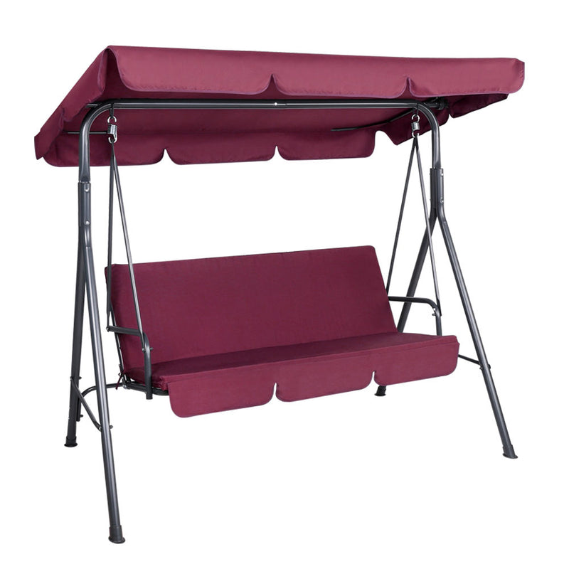 Gardeon Outdoor Swing Chair Hammock 3 Seater Garden Canopy Bench Seat Backyard Wine Red