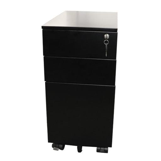 Rapidline 3 Drawer Slimline Steel Mobile Pedestal Black