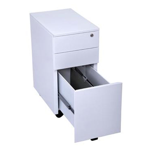 Rapidline 3 Drawer Slimline Steel Mobile Pedestal White China