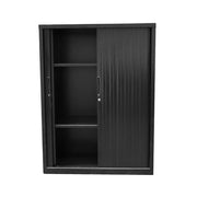Rapidline 900W GO Tambour Door Cupboard With Shelvess 1200mm H x 900mm W x 473mm D Black 2 Shelves