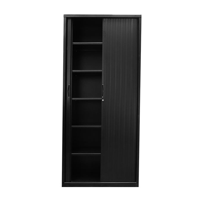 Rapidline 900W GO Tambour Door Cupboard With Shelvess 1981mm H x 900mm W x 473mm D Black 5 Shelves