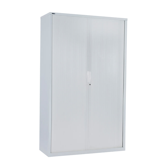 Rapidline 900W GO Tambour Door Cupboard With Shelvess 1981mm H x 900mm W x 473mm D White 5 Shelves