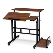Mobile Twin Laptop Computer Desk Dark Wood