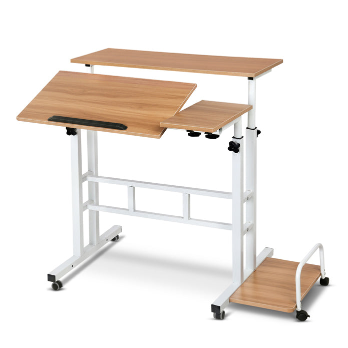 Mobile Twin Laptop Computer Desk Light Wood