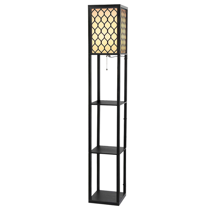 Artiss Floor Lamp LED Storage Shelf Standing Vintage Wood Light Reading Bedroom Black