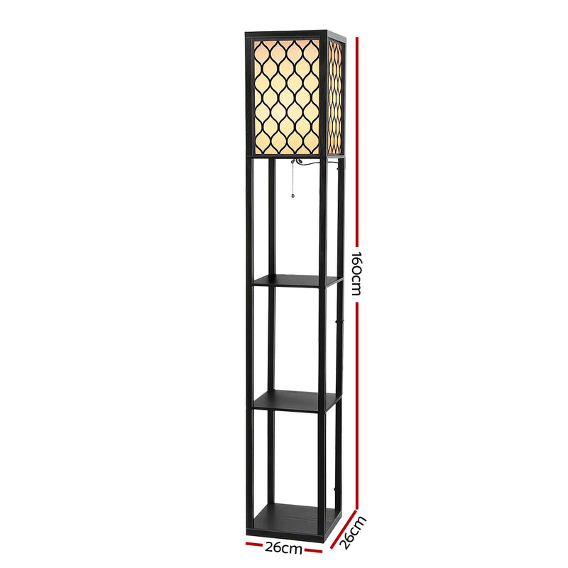 Artiss Floor Lamp LED Storage Shelf Standing Vintage Wood Light Reading Bedroom