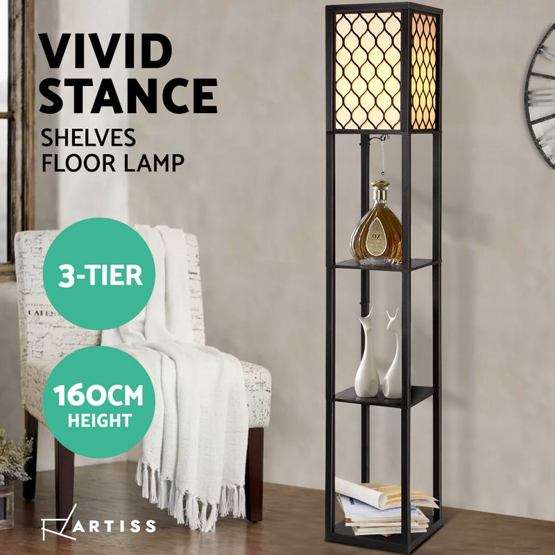Artiss Floor Lamp LED Storage Shelf Standing Vintage Wood Light Reading Bedroom