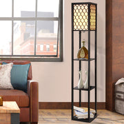 Artiss Floor Lamp LED Storage Shelf Standing Vintage Wood Light Reading Bedroom
