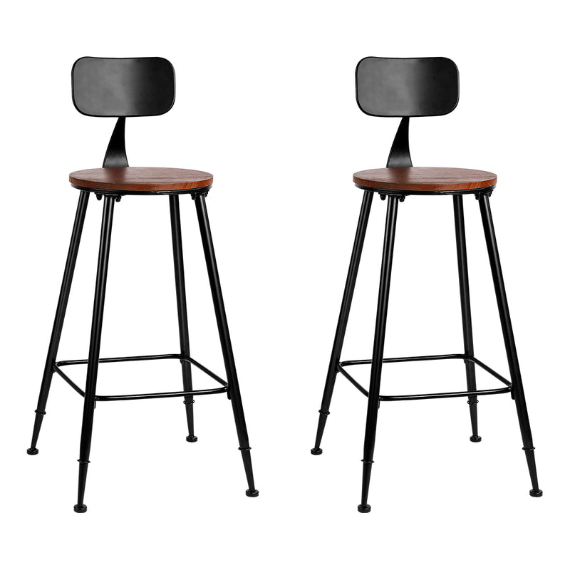 2x Artiss Vintage Bar Stools Alex Retro Pine Wood Metal Frame