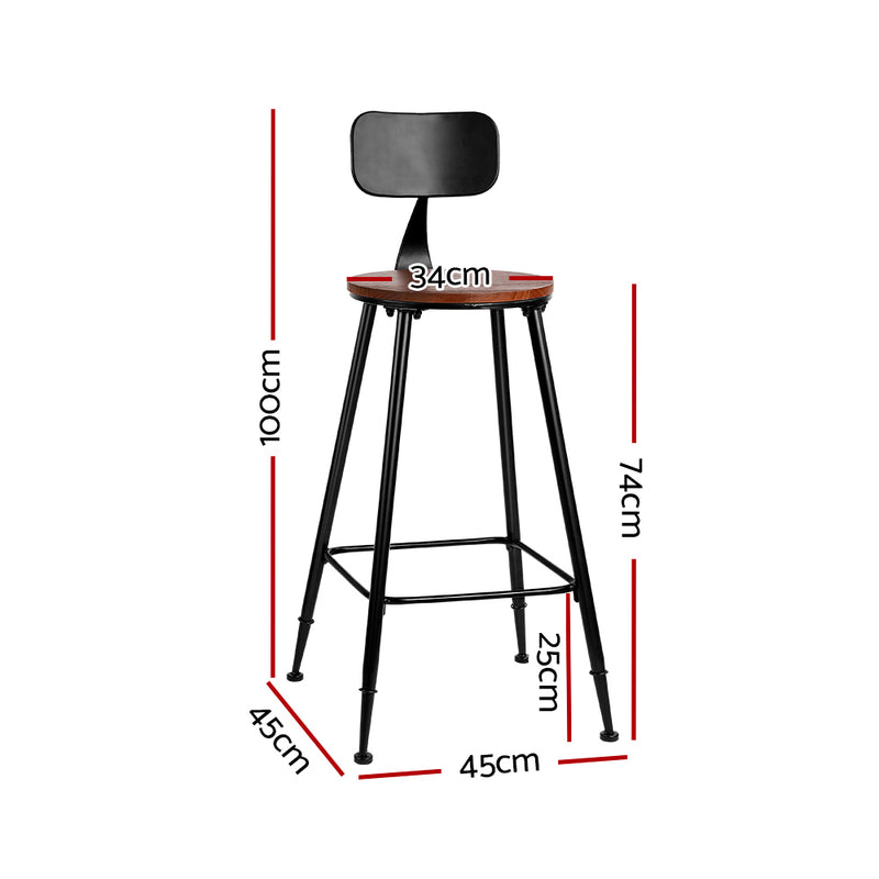 2x Artiss Vintage Bar Stools Alex Retro Pine Wood Metal Frame