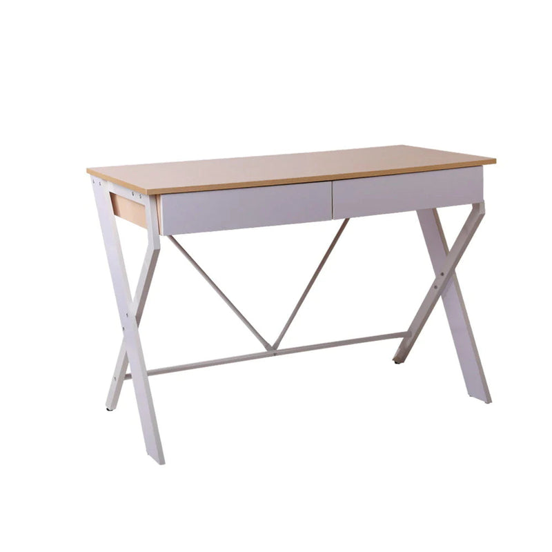 Artiss Metal Computer Study Desk with Drawer - White with Oak Top
