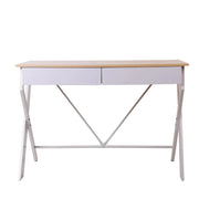 Artiss Metal Computer Study Desk with Drawer - White with Oak Top