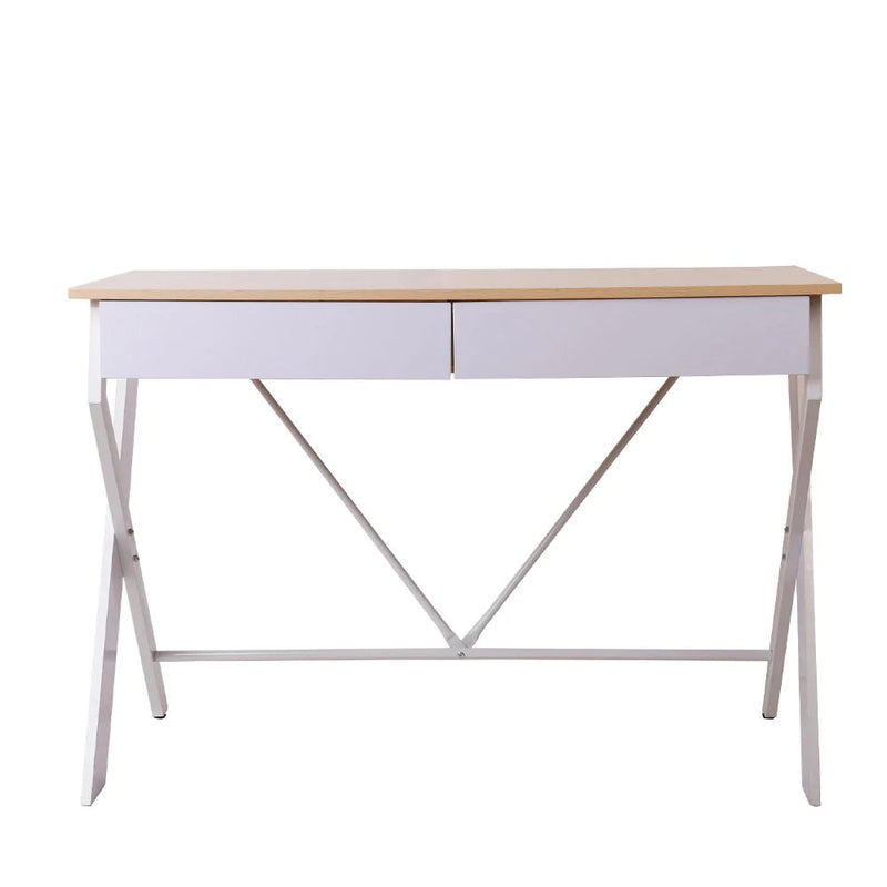 Artiss Metal Computer Study Desk with Drawer - White with Oak Top