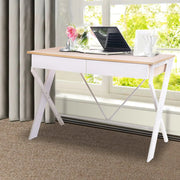 Artiss Metal Computer Study Desk with Drawer - White with Oak Top