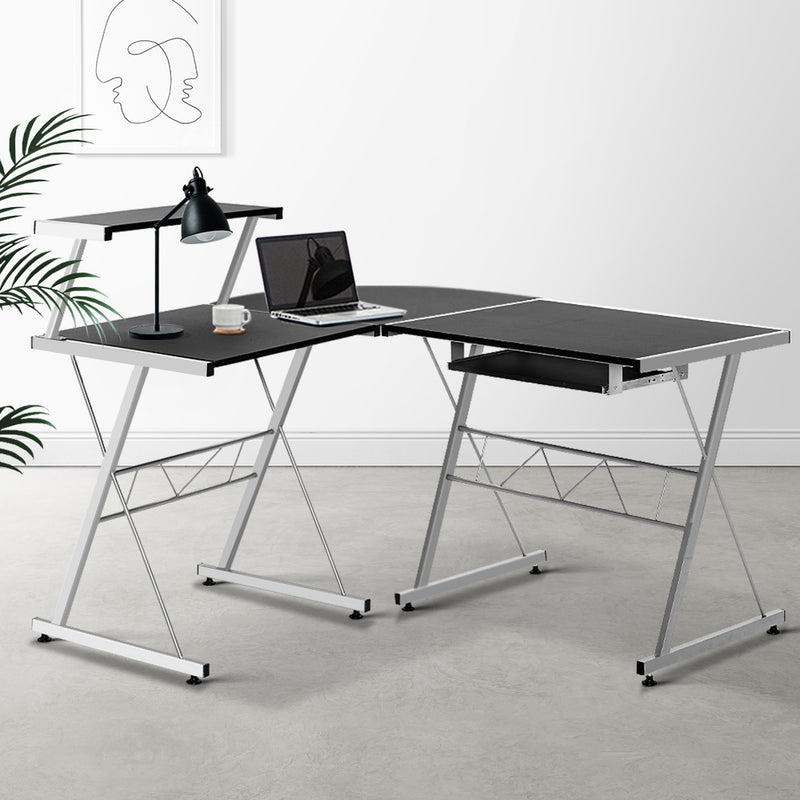 Artiss Corner Metal Pull Out Computer Desk