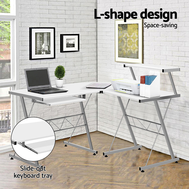 Artiss Corner Metal Pull Out Computer Desk