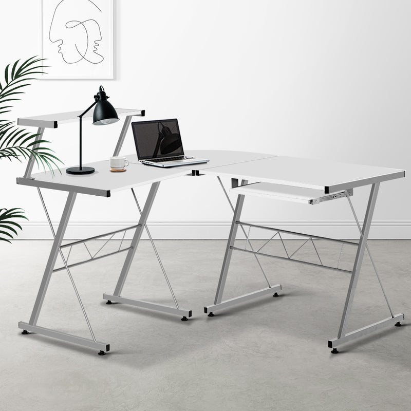 Artiss Corner Metal Pull Out Computer Desk