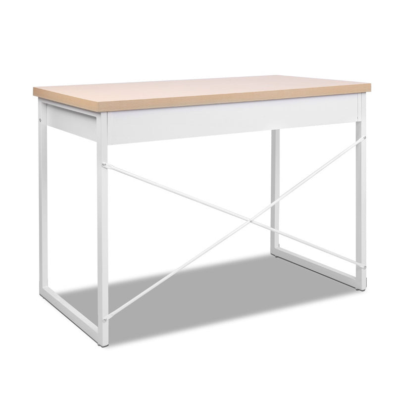 Artiss Metal Desk with Drawer White with Wooden Top