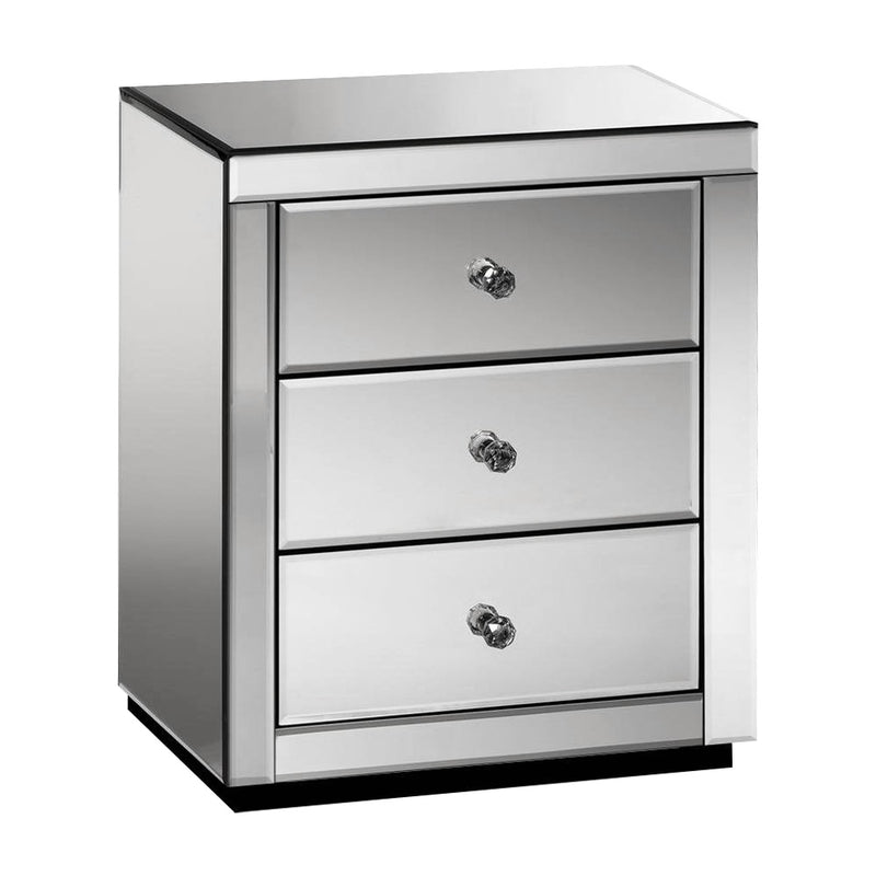 Artiss Presia Mirror Bedside Table Smokey Grey