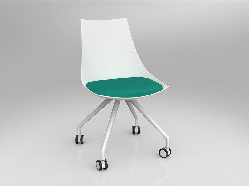 Luna Chair with Castor Base White Emerald Green