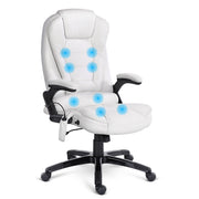 8 Point PU Leather Reclining Massage Chair White