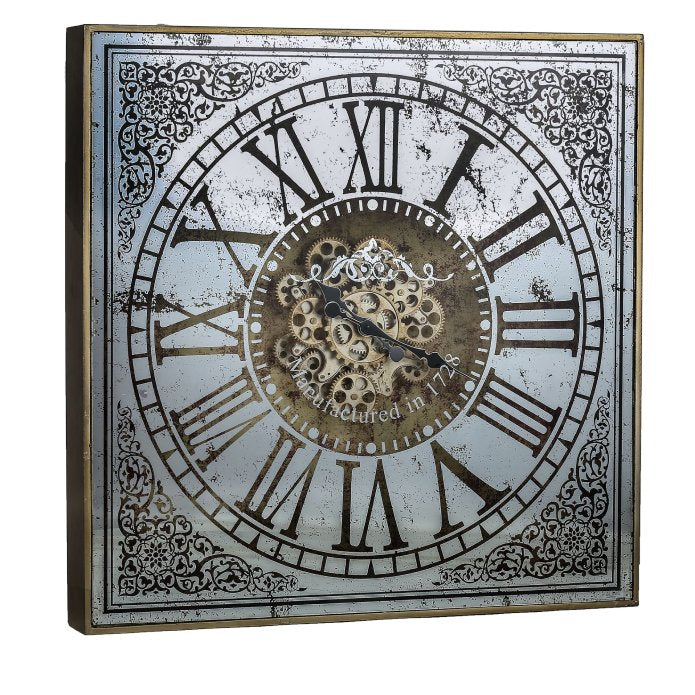 Large Square Mirror Wall Clock With Moving 3D Mechanism