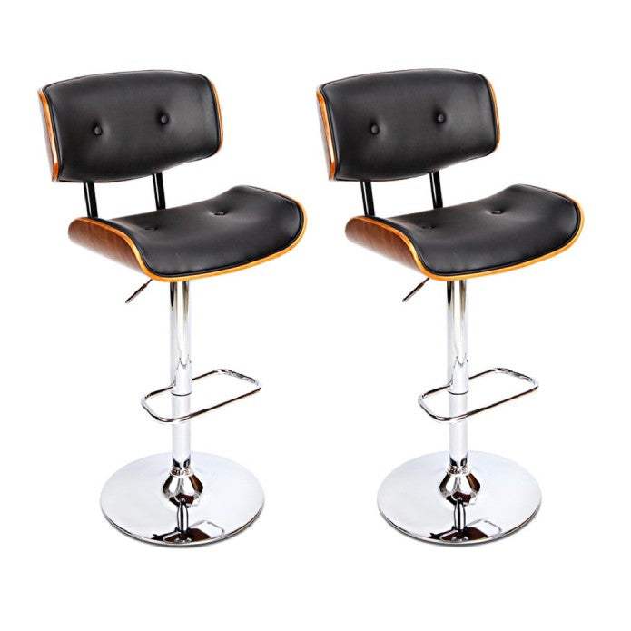 Artiss Set of 2 Wooden Bar Stools Bar Stool Kitchen Chair Dining Pad Gas Lift Black