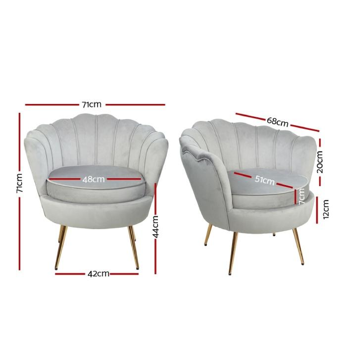 Artiss Armchair Lounge Chair Accent Armchairs Retro Lounge Accent Chair Single Sofa Velvet Shell Back Sea