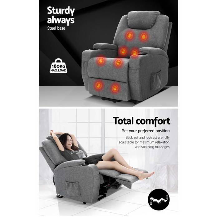 Artiss Electric Massage Chair Recliner Sofa Lift Motor Armchair Heating Fabric