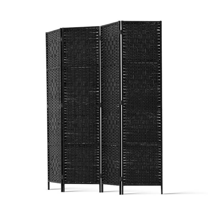 Artiss 4 Panel Room Divider Privacy Screen Rattan Woven Wood Stand Black
