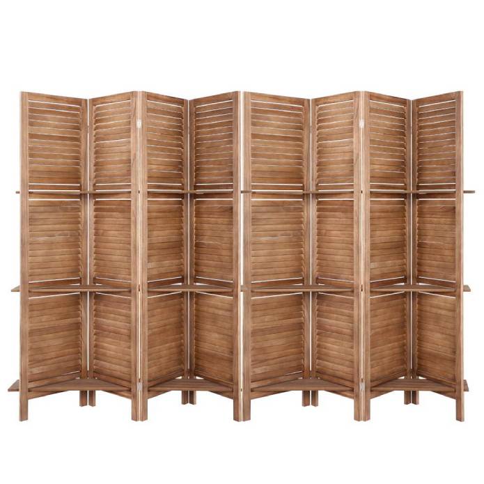 Artiss Room Divider Screen 8 Panel Privacy Dividers Shelf Wooden Timber Stand Brown