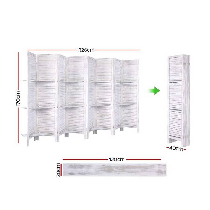 Artiss Room Divider Screen 8 Panel Privacy Dividers Shelf Wooden Timber Stand