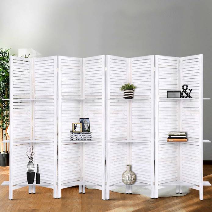 Artiss Room Divider Screen 8 Panel Privacy Dividers Shelf Wooden Timber Stand