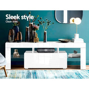 Artiss 130cm RGB LED TV Stand Cabinet Entertainment Unit Gloss Furniture Drawer Tempered Glass Shelf White