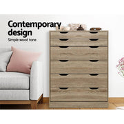 Artiss 6 Chest of Drawers Tallboy Dresser Table Storage Cabinet Oak Bedroom