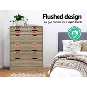 Artiss 6 Chest of Drawers Tallboy Dresser Table Storage Cabinet Oak Bedroom