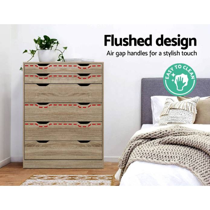 Artiss 6 Chest of Drawers Tallboy Dresser Table Storage Cabinet Oak Bedroom