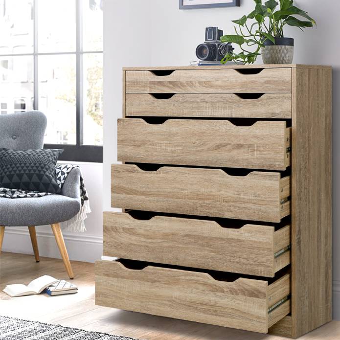 Artiss 6 Chest of Drawers Tallboy Dresser Table Storage Cabinet Oak Bedroom